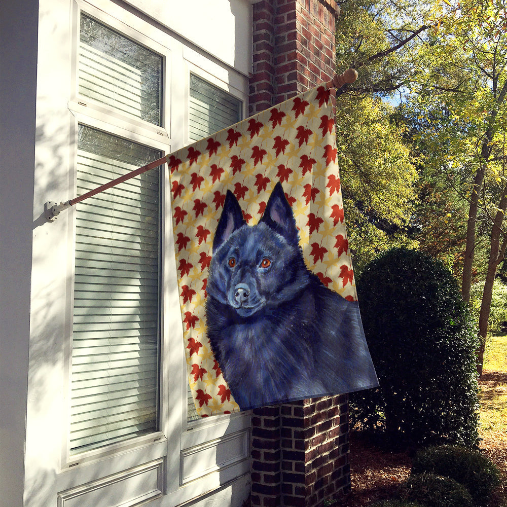 Schipperke Fall Leaves Portrait House Flag 28x40 Porch Sleeve Pole Decorative Outside Yard Banner Artwork Wall Hanging, Polyester