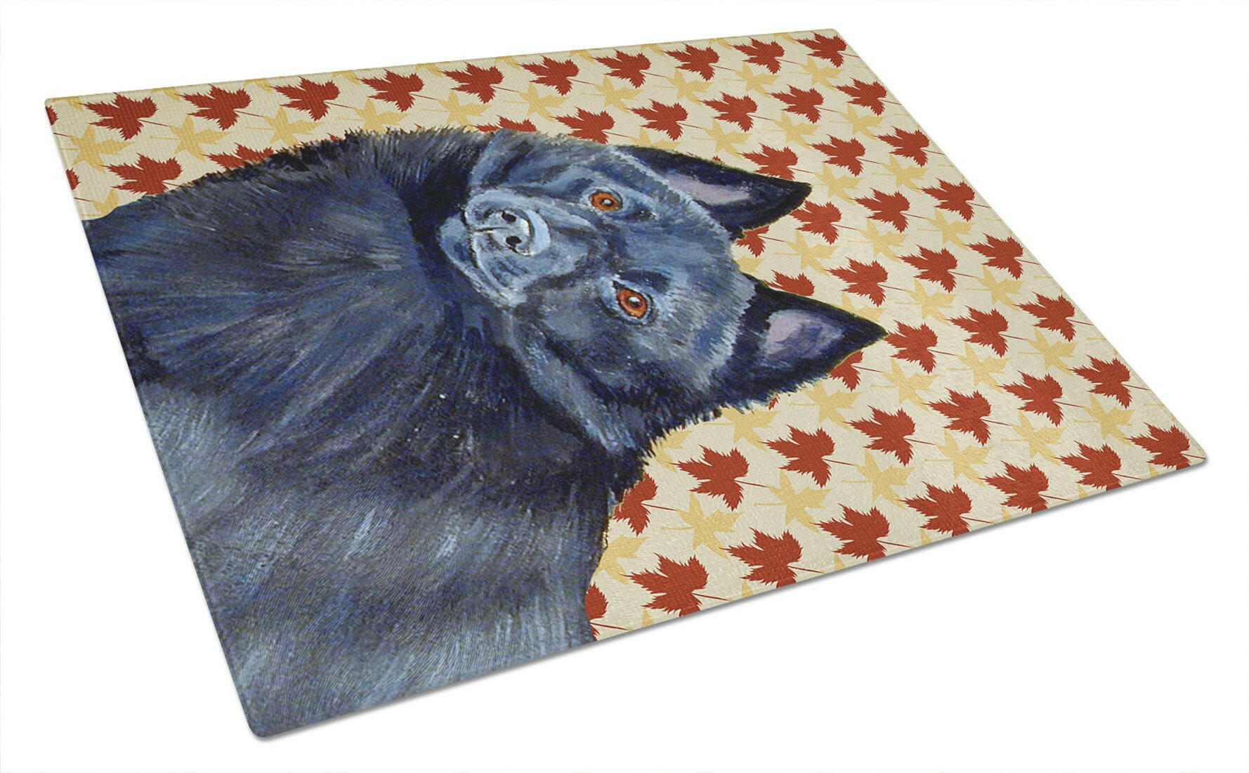 Schipperke Fall Leaves Portrait Cutting Board Tempered Glass Kitchen Cutting Surface, Heat Resistant Chopping, Non-Slip Feet, Food Prep & Serving