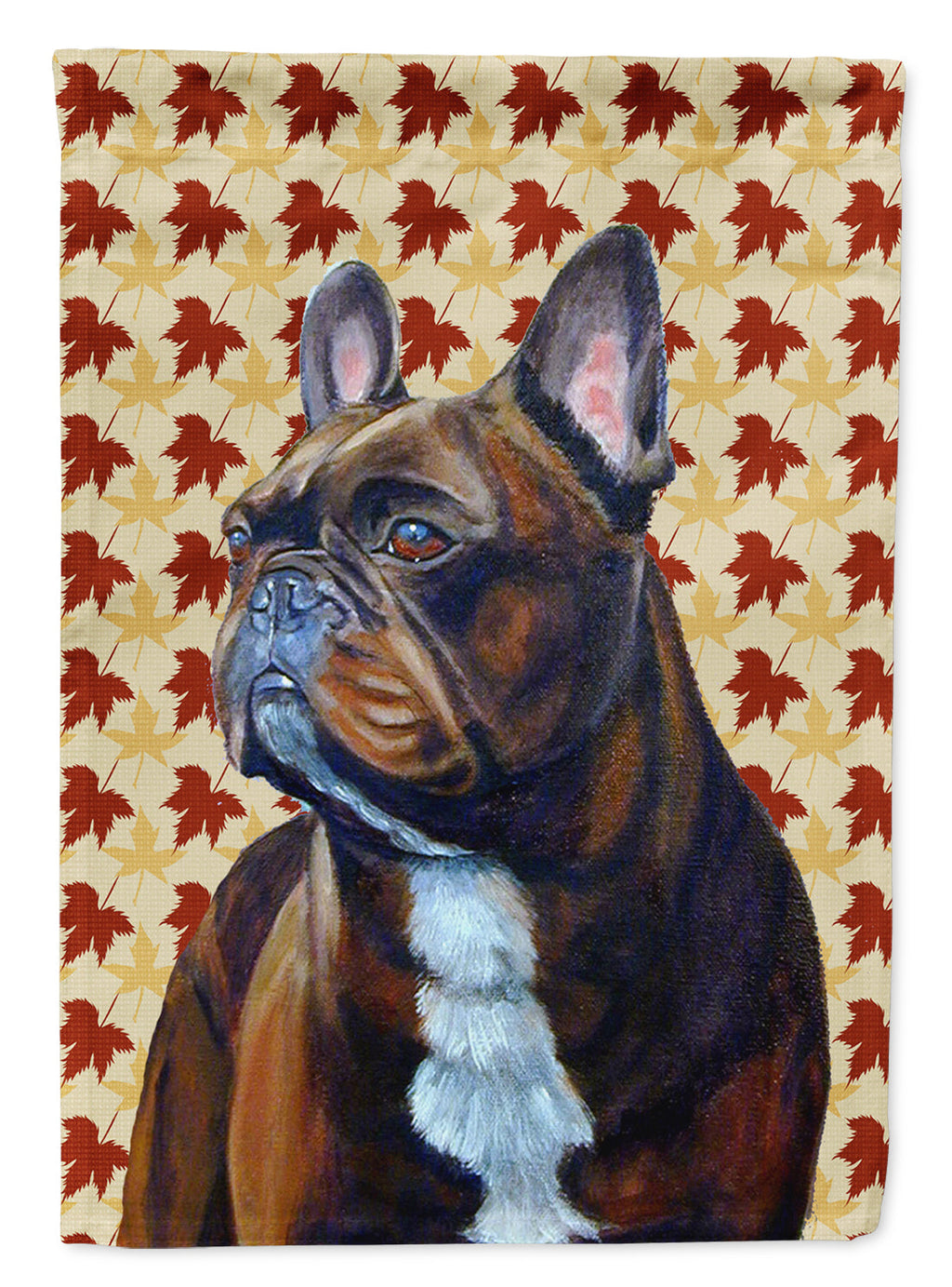 French Bulldog Fall Leaves Portrait House Flag 28x40 Porch Sleeve Pole Decorative Outside Yard Banner Artwork Wall Hanging, Polyester