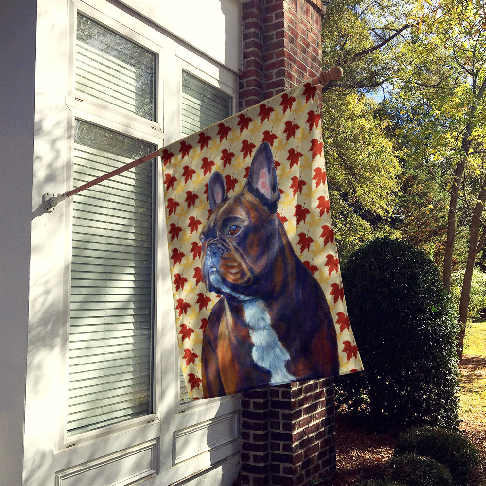 French Bulldog Fall Leaves Portrait House Flag 28x40 Porch Sleeve Pole Decorative Outside Yard Banner Artwork Wall Hanging, Polyester