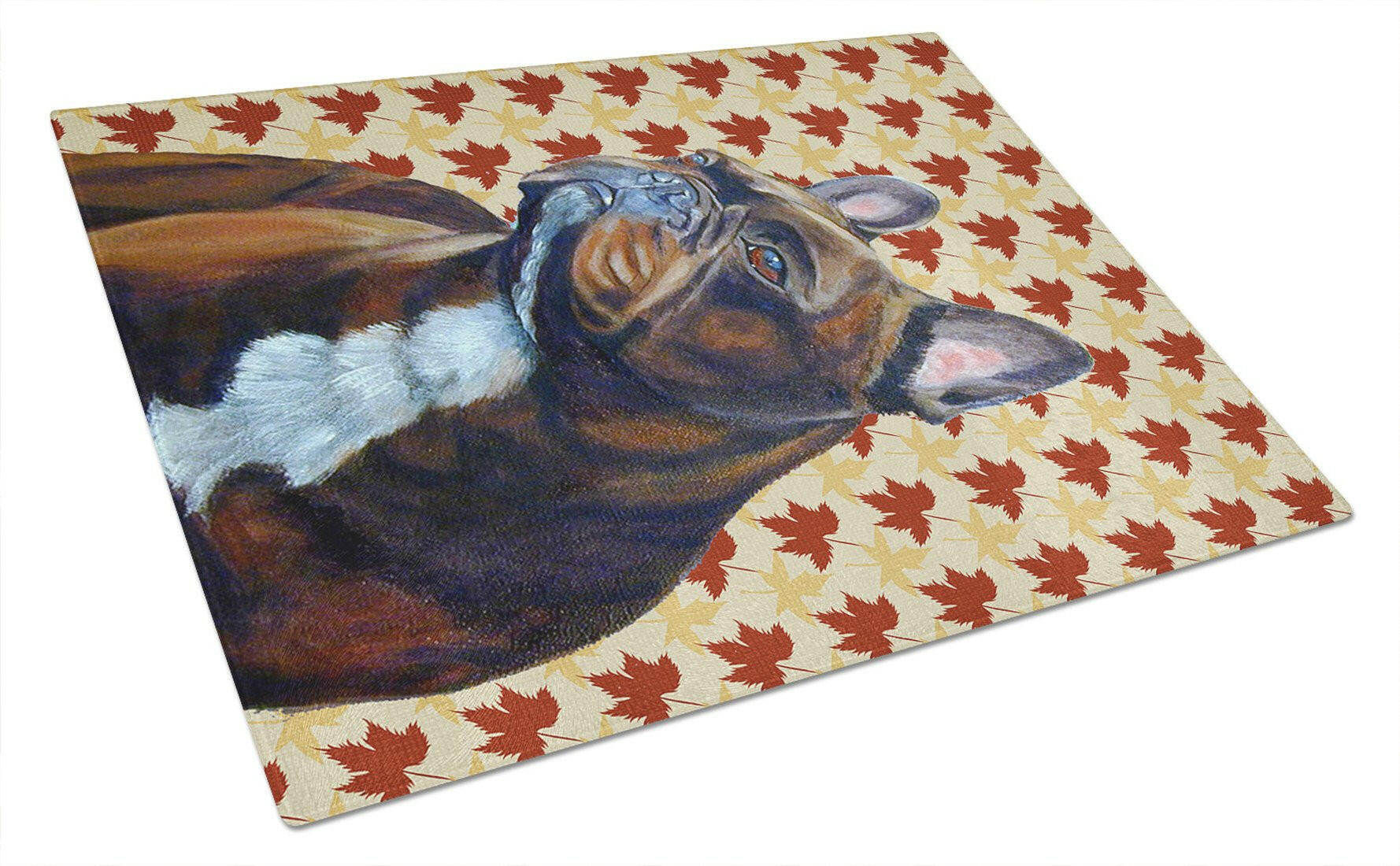 French Bulldog Fall Leaves Portrait Cutting Board Tempered Glass Kitchen Cutting Surface, Heat Resistant Chopping, Non-Slip Feet, Food Prep & Serving