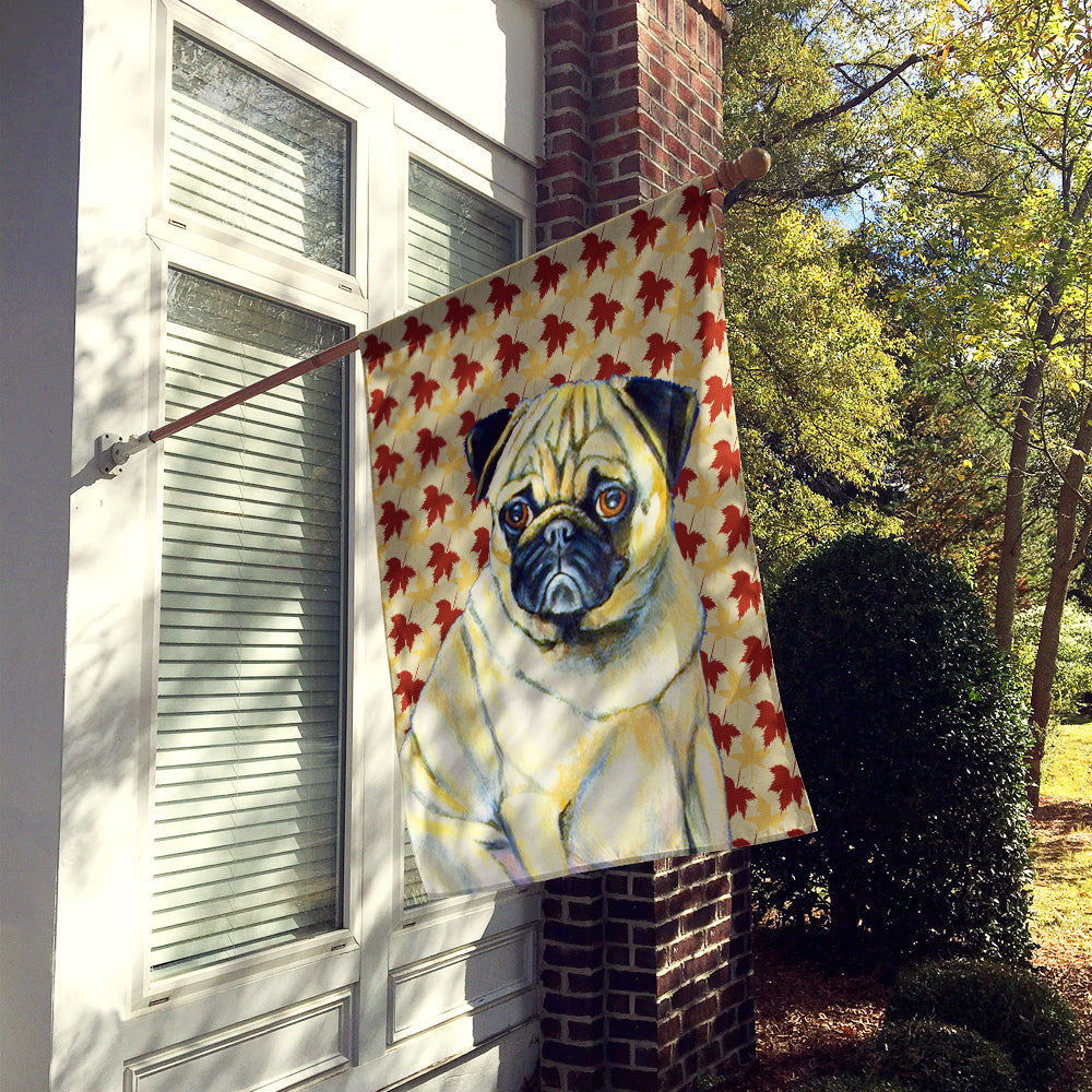 Pug Fall Leaves Portrait House Flag 28x40 Porch Sleeve Pole Decorative Outside Yard Banner Artwork Wall Hanging, Polyester