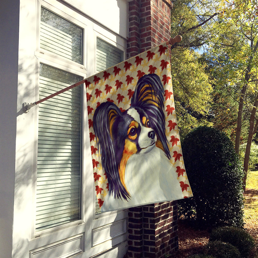 Papillon Fall Leaves Portrait House Flag 28x40 Porch Sleeve Pole Decorative Outside Yard Banner Artwork Wall Hanging, Polyester