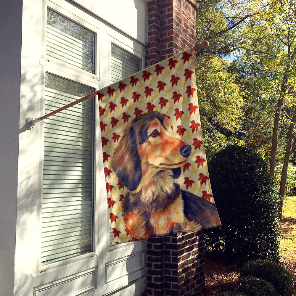 Dachshund Fall Leaves Portrait House Flag 28x40 Porch Sleeve Pole Decorative Outside Yard Banner Artwork Wall Hanging, Polyester