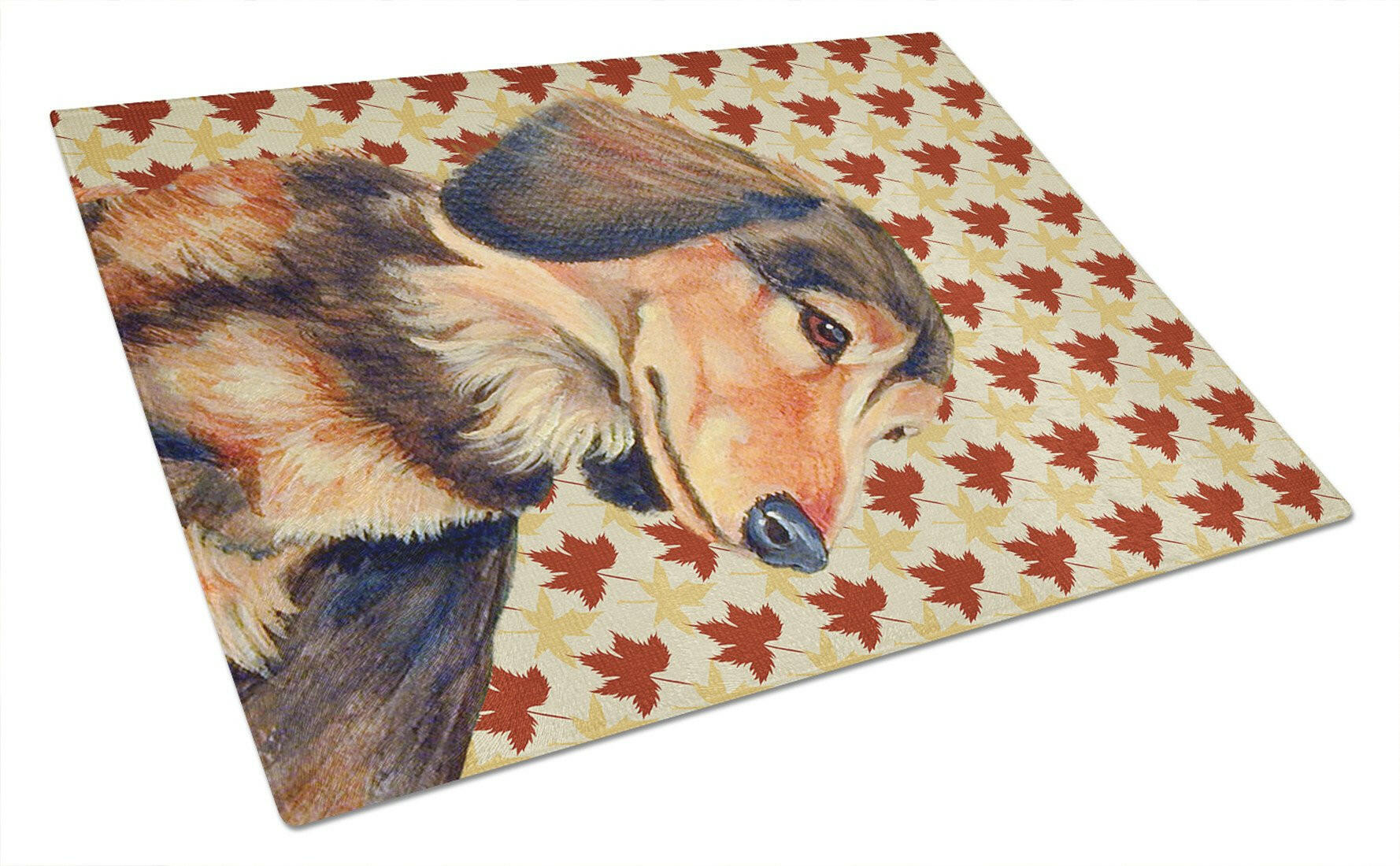 Dachshund Fall Leaves Portrait Cutting Board Tempered Glass Kitchen Cutting Surface, Heat Resistant Chopping, Non-Slip Feet, Food Prep & Serving