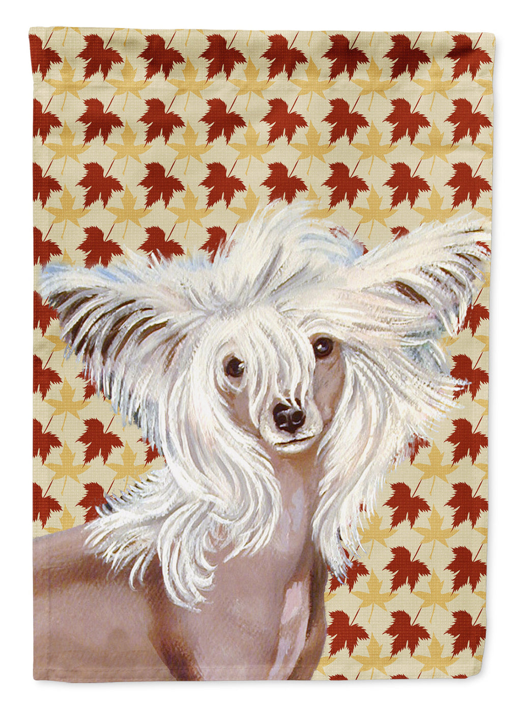 Chinese Crested Fall Leaves Portrait House Flag 28x40 Porch Sleeve Pole Decorative Outside Yard Banner Artwork Wall Hanging, Polyester
