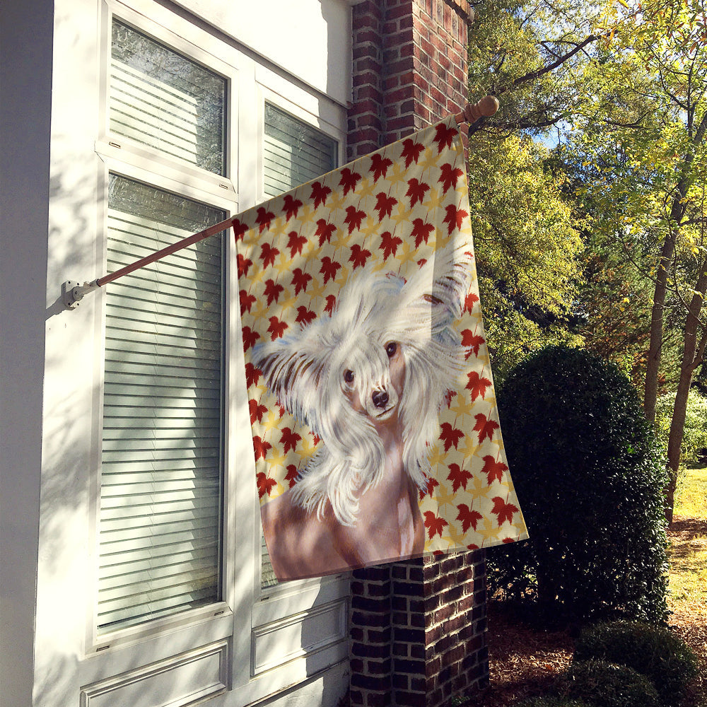 Chinese Crested Fall Leaves Portrait House Flag 28x40 Porch Sleeve Pole Decorative Outside Yard Banner Artwork Wall Hanging, Polyester