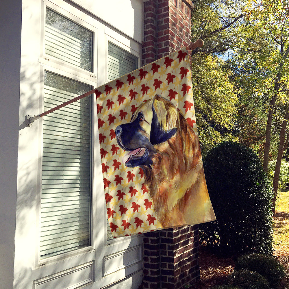 Leonberger Fall Leaves Portrait House Flag 28x40 Porch Sleeve Pole Decorative Outside Yard Banner Artwork Wall Hanging, Polyester