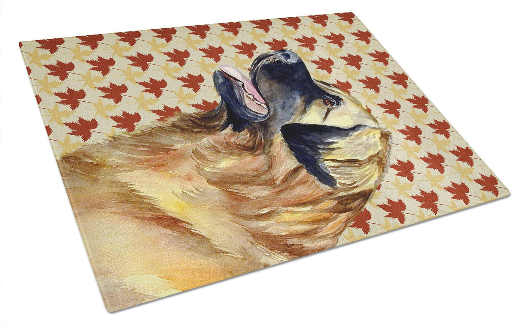 Leonberger Fall Leaves Portrait Cutting Board Tempered Glass Kitchen Cutting Surface, Heat Resistant Chopping, Non-Slip Feet, Food Prep & Serving