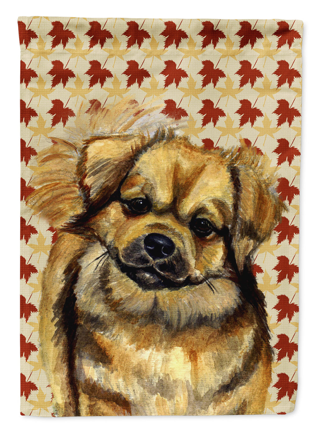 Tibetan Spaniel Fall Leaves Portrait House Flag 28x40 Porch Sleeve Pole Decorative Outside Yard Banner Artwork Wall Hanging, Polyester