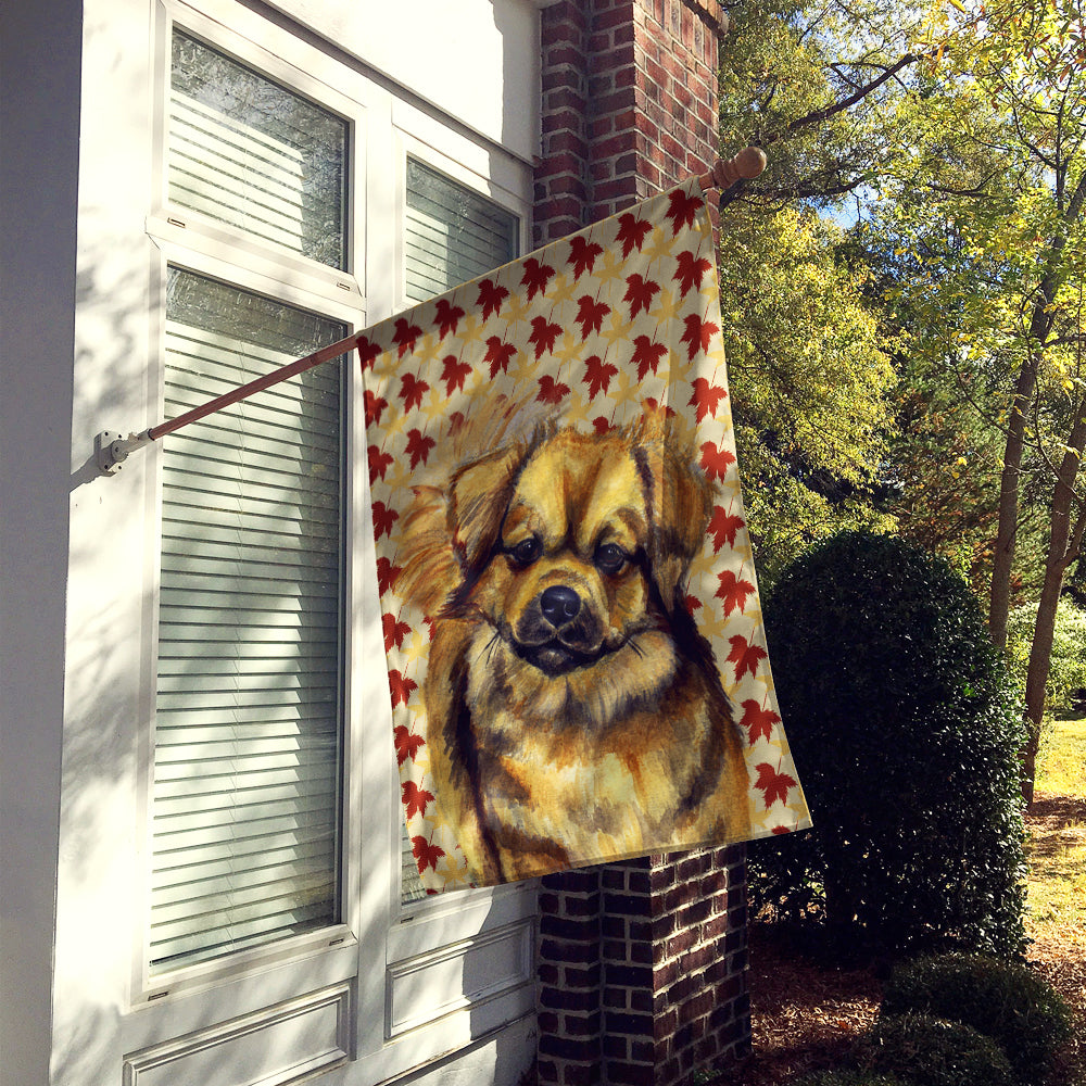 Tibetan Spaniel Fall Leaves Portrait House Flag 28x40 Porch Sleeve Pole Decorative Outside Yard Banner Artwork Wall Hanging, Polyester