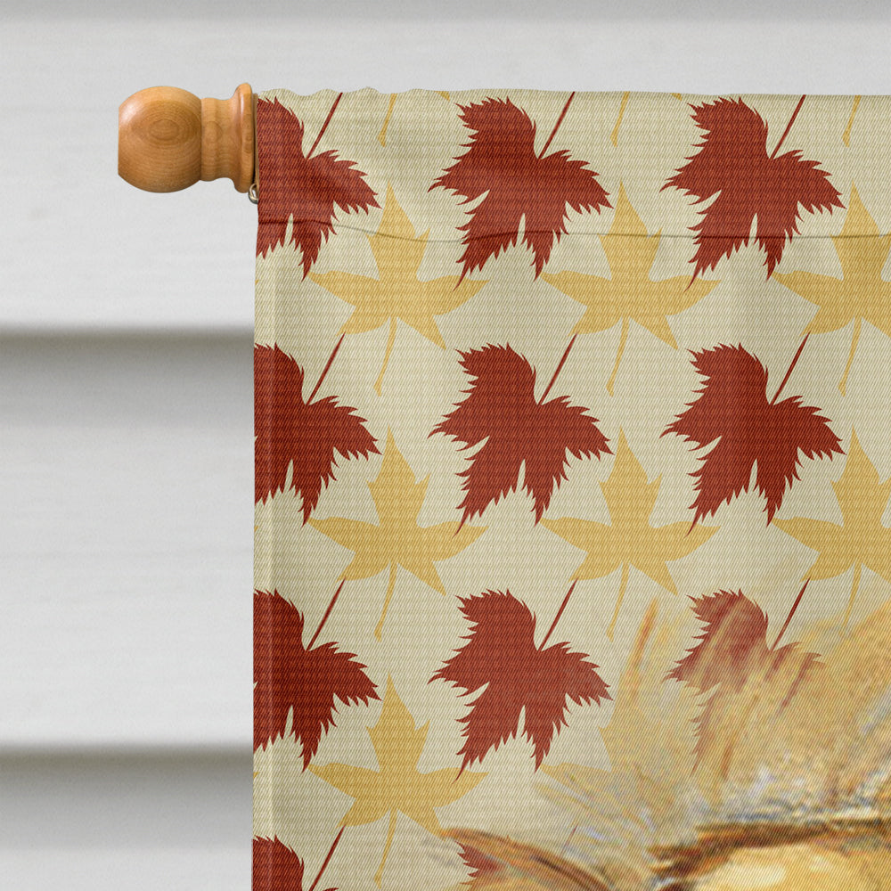 Tibetan Spaniel Fall Leaves Portrait House Flag 28x40 Porch Sleeve Pole Decorative Outside Yard Banner Artwork Wall Hanging, Polyester
