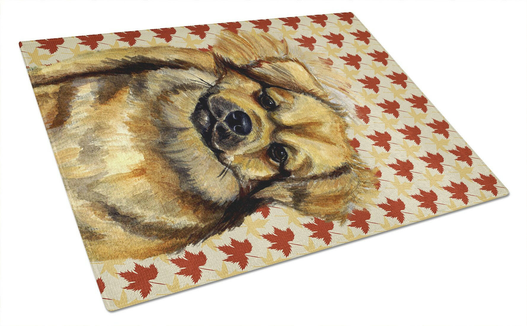 Tibetan Spaniel Fall Leaves Portrait Cutting Board Tempered Glass Kitchen Cutting Surface, Heat Resistant Chopping, Non-Slip Feet, Food Prep & Serving
