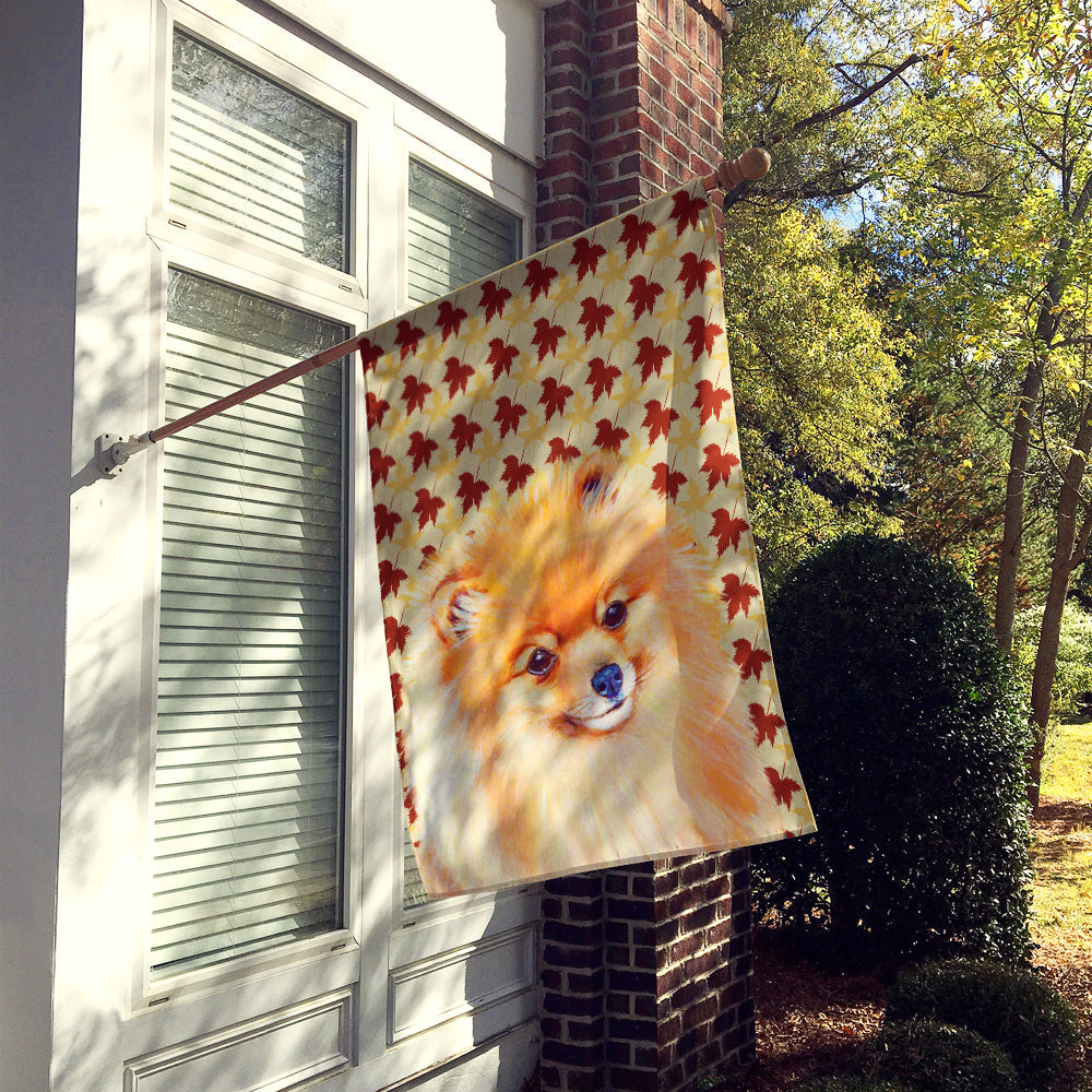 Pomeranian Fall Leaves Portrait House Flag 28x40 Porch Sleeve Pole Decorative Outside Yard Banner Artwork Wall Hanging, Polyester