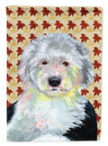 Old English Sheepdog Fall Leaves Portrait House Flag 28x40 Porch Sleeve Pole Decorative Outside Yard Banner Artwork Wall Hanging, Polyester