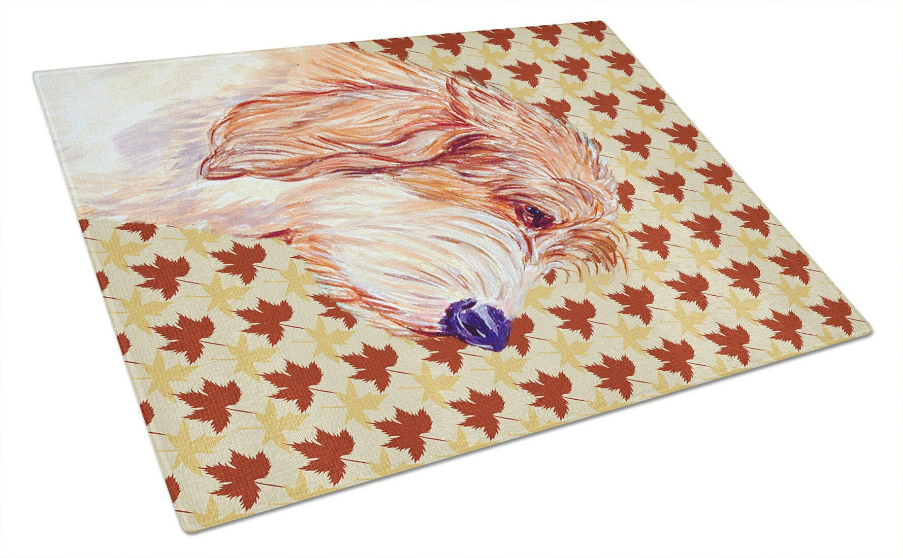 Petit Basset Griffon Vendeen Fall Leaves Portrait Cutting Board Tempered Glass Kitchen Cutting Surface, Heat Resistant Chopping, Non-Slip Feet, Food Prep & Serving