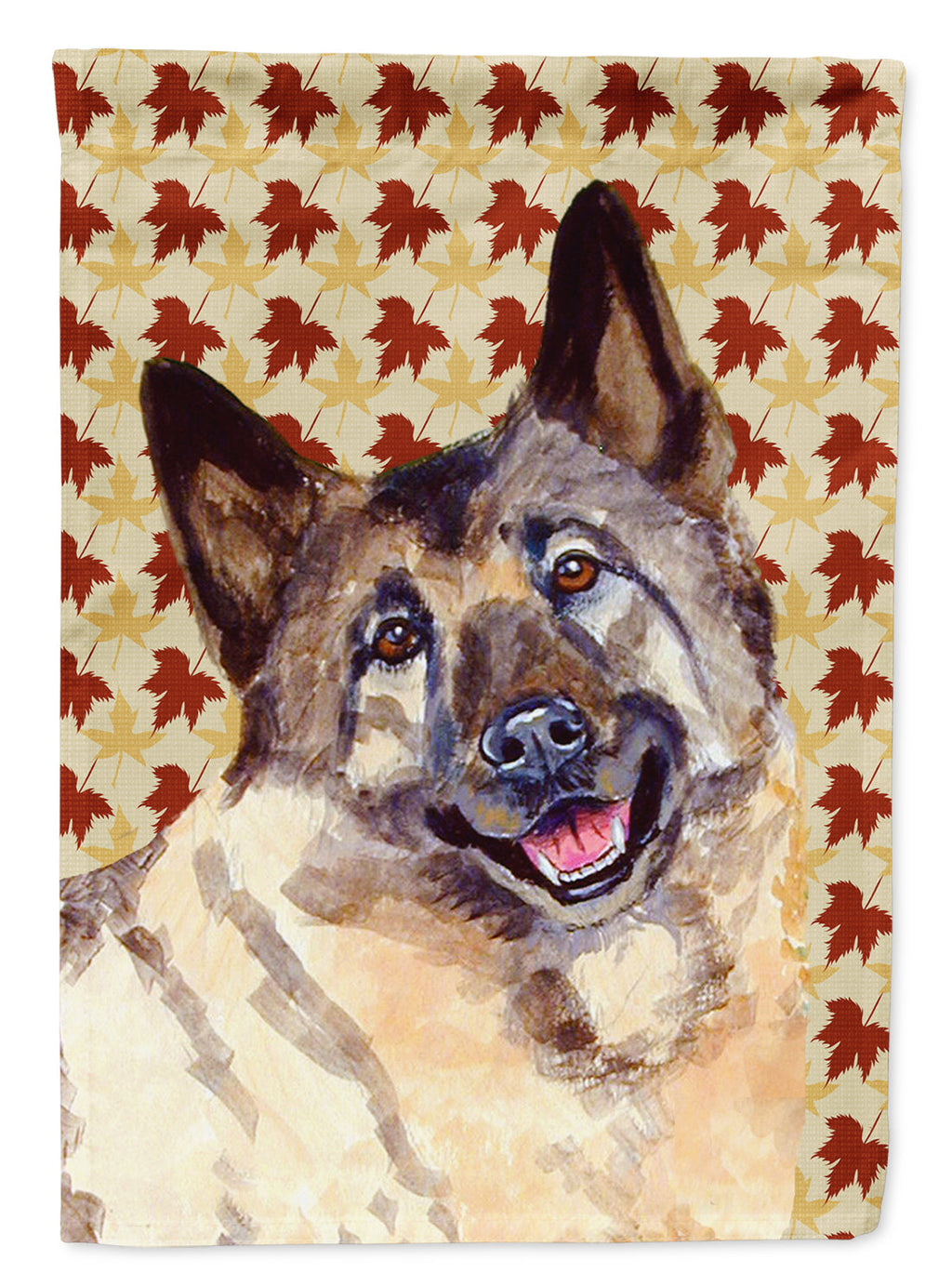 Norwegian Elkhound Fall Leaves Portrait House Flag 28x40 Porch Sleeve Pole Decorative Outside Yard Banner Artwork Wall Hanging, Polyester