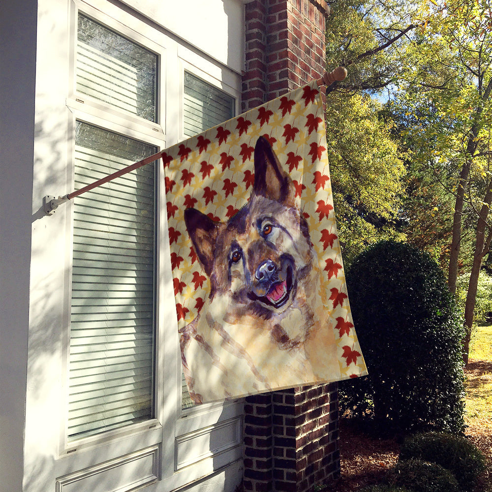 Norwegian Elkhound Fall Leaves Portrait House Flag 28x40 Porch Sleeve Pole Decorative Outside Yard Banner Artwork Wall Hanging, Polyester