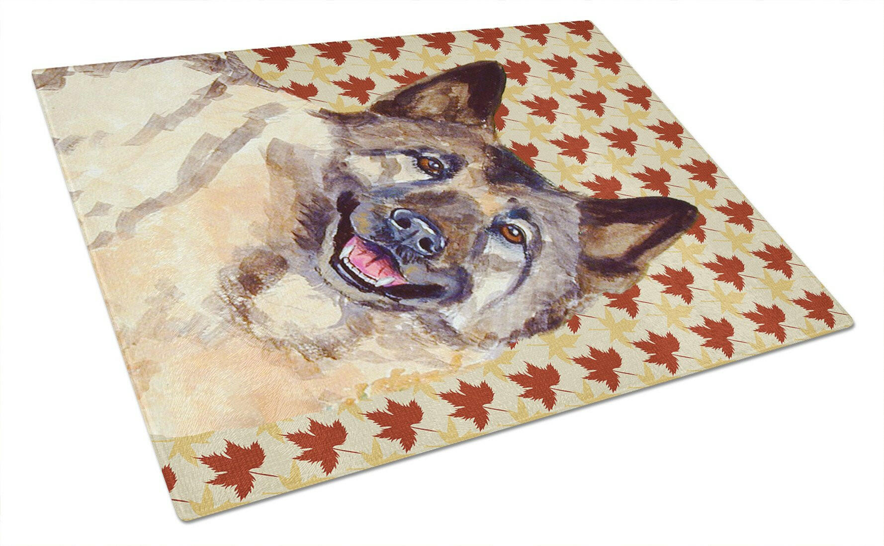 Norwegian Elkhound Fall Leaves Portrait Cutting Board Tempered Glass Kitchen Cutting Surface, Heat Resistant Chopping, Non-Slip Feet, Food Prep & Serving