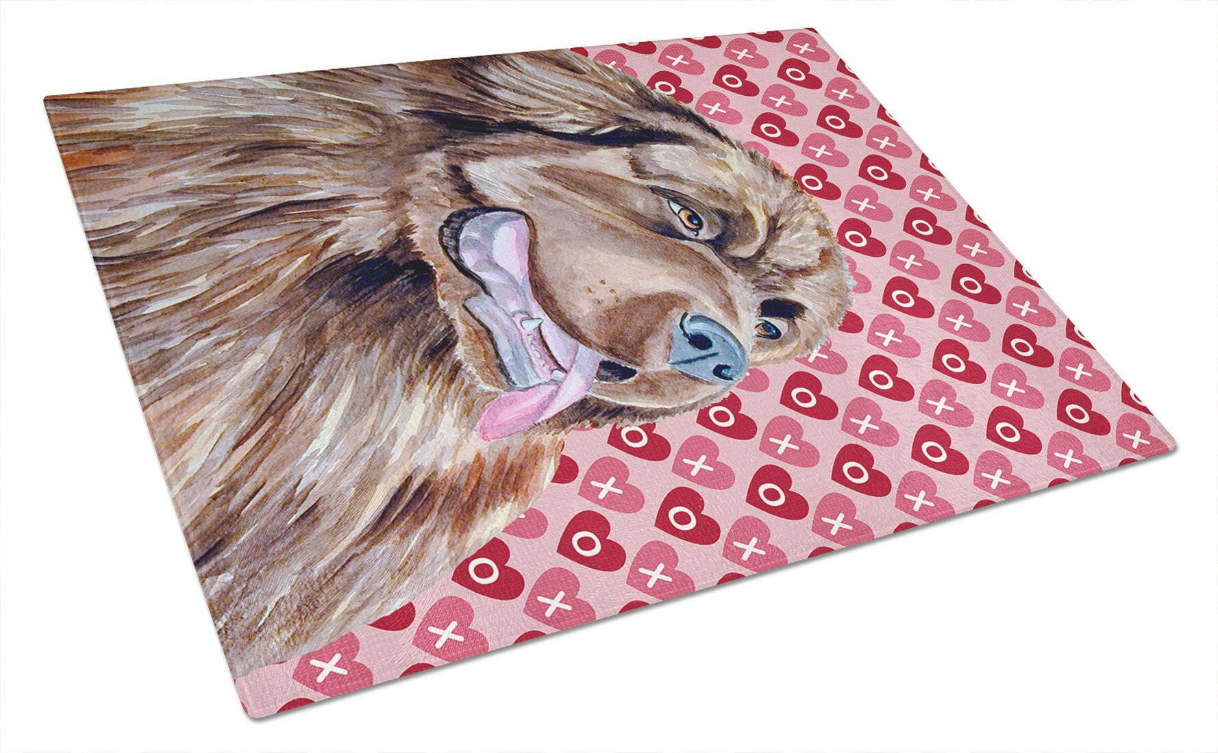 Newfoundland Hearts Love and Valentine's Day Portrait Cutting Board Tempered Glass Kitchen Cutting Surface, Heat Resistant Chopping, Non-Slip Feet, Food Prep & Serving