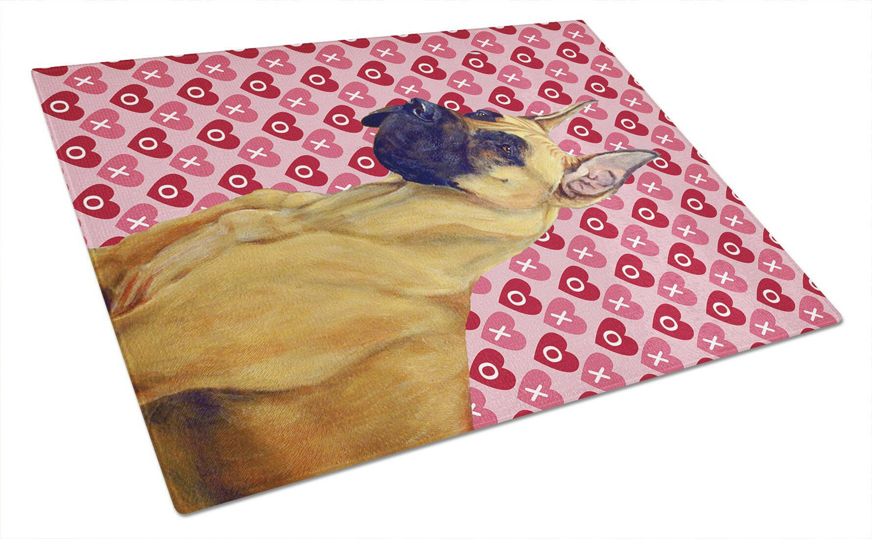 Great Dane Hearts Love and Valentine's Day Portrait Cutting Board Tempered Glass Kitchen Cutting Surface, Heat Resistant Chopping, Non-Slip Feet, Food Prep & Serving