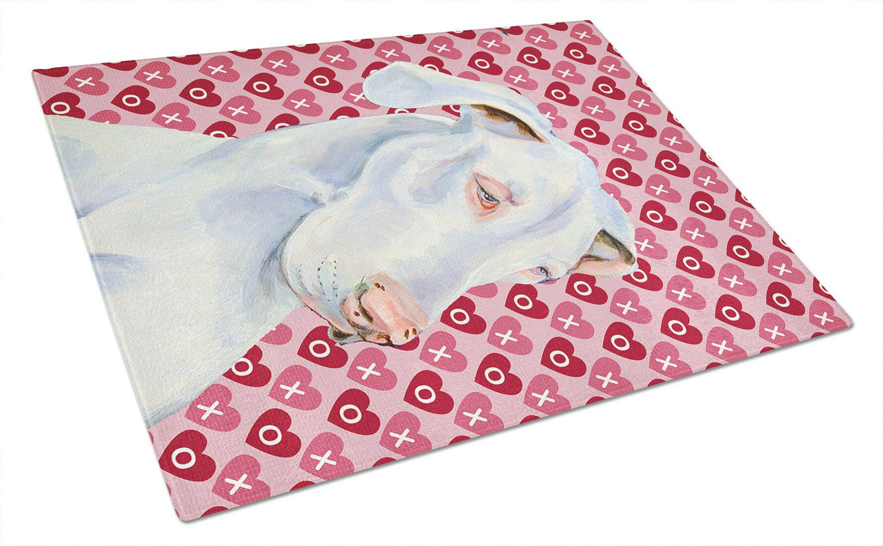 Great Dane Hearts Love and Valentine's Day Portrait Cutting Board Tempered Glass Kitchen Cutting Surface, Heat Resistant Chopping, Non-Slip Feet, Food Prep & Serving