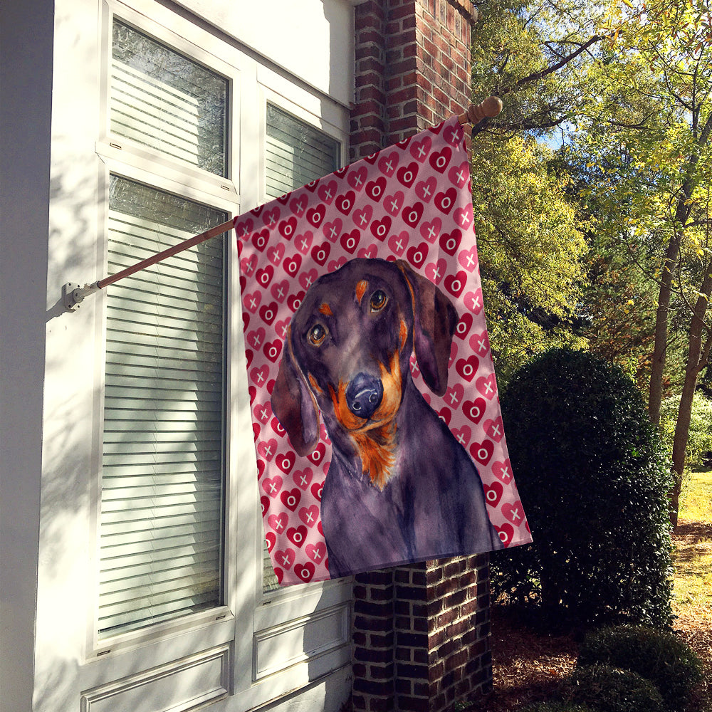 Dachshund Hearts Love and Valentine's Day Portrait House Flag 28x40 Porch Sleeve Pole Decorative Outside Yard Banner Artwork Wall Hanging, Polyester