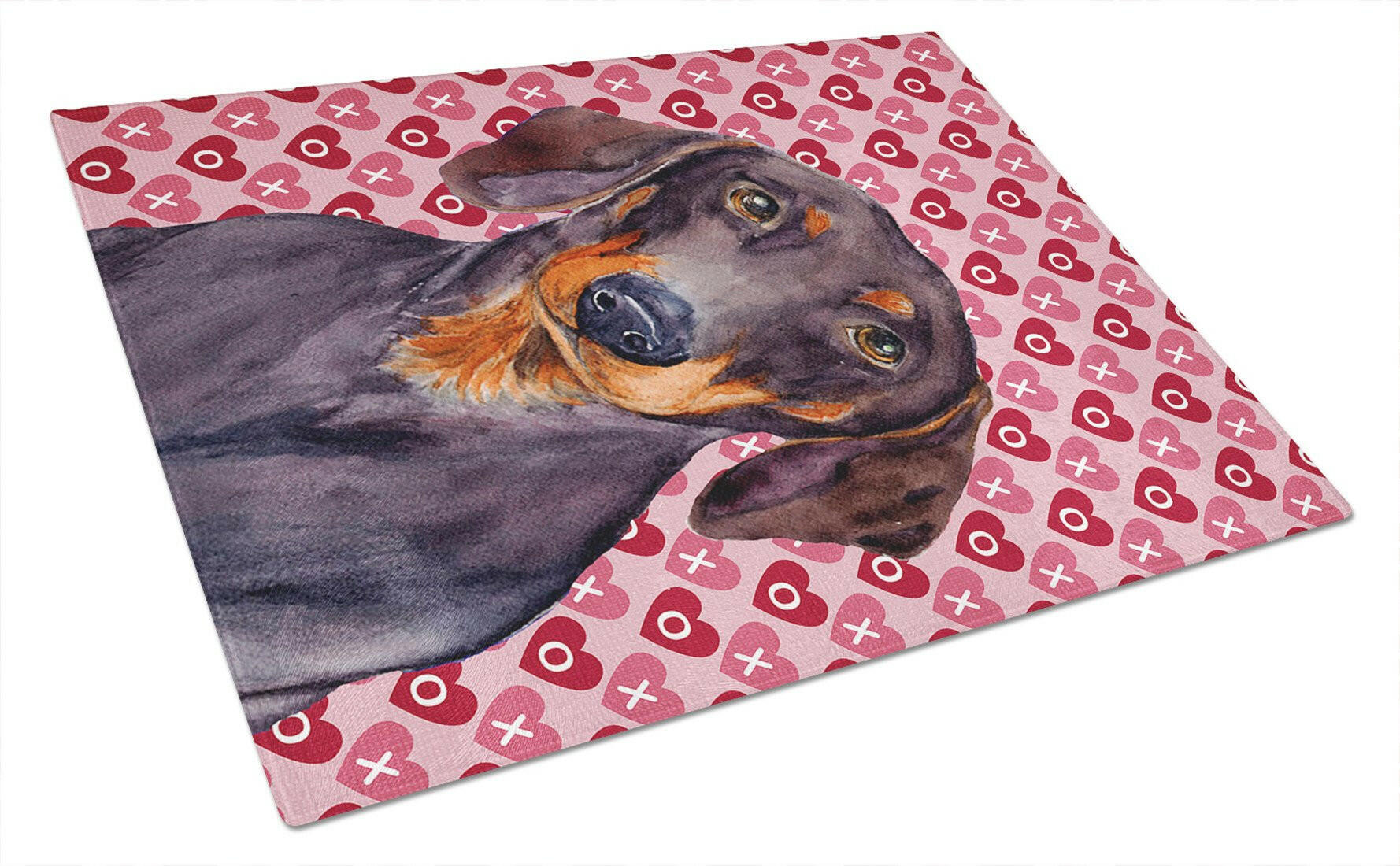 Dachshund Hearts Love and Valentine's Day Portrait Cutting Board Tempered Glass Kitchen Cutting Surface, Heat Resistant Chopping, Non-Slip Feet, Food Prep & Serving