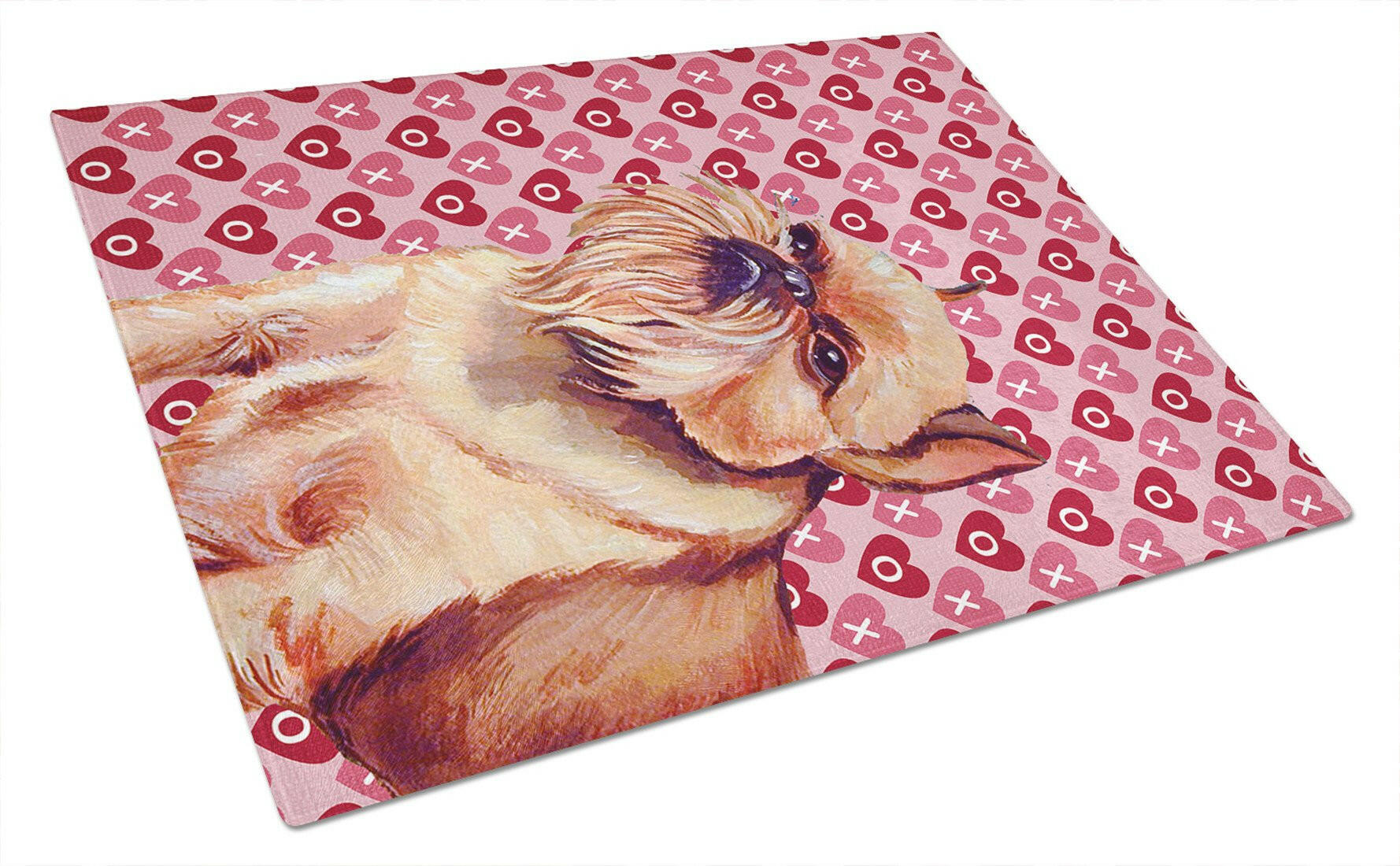 Brussels Griffon Hearts Love and Valentine's Day Portrait Cutting Board Tempered Glass Kitchen Cutting Surface, Heat Resistant Chopping, Non-Slip Feet, Food Prep & Serving