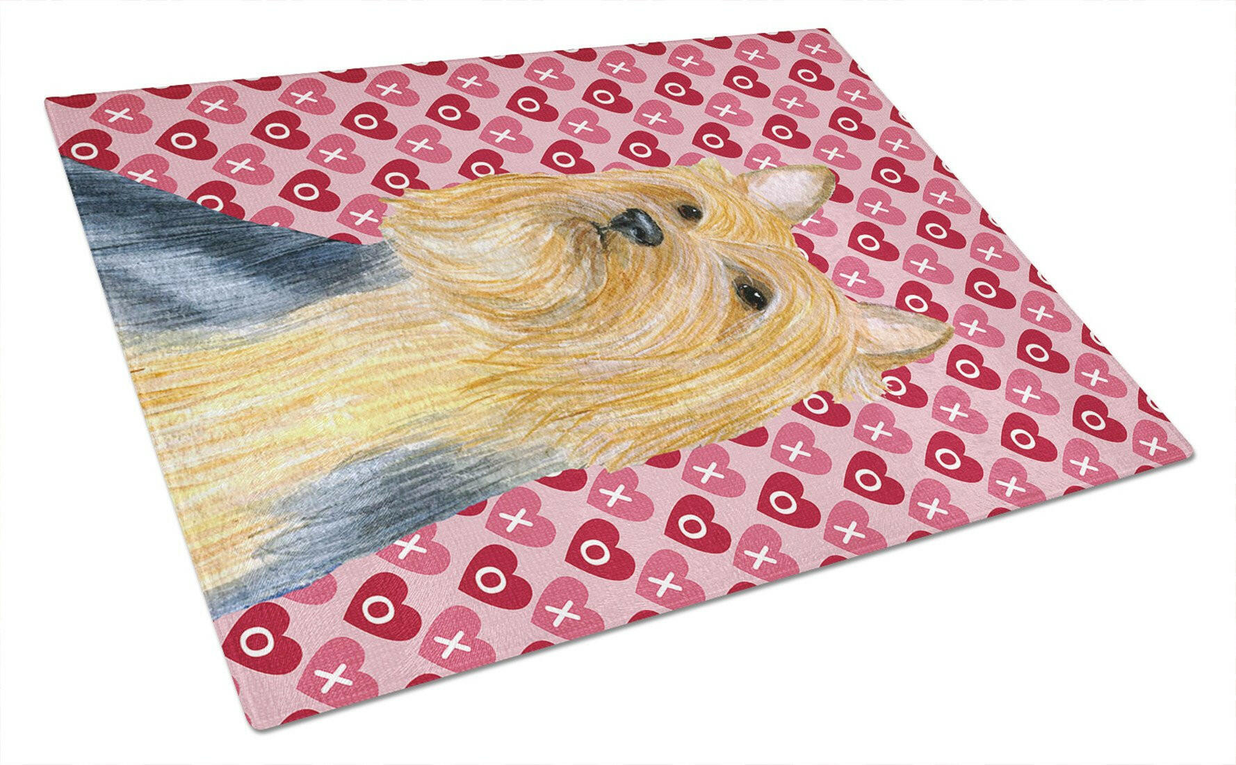 Silky Terrier Hearts Love and Valentine's Day Portrait Cutting Board Tempered Glass Kitchen Cutting Surface, Heat Resistant Chopping, Non-Slip Feet, Food Prep & Serving