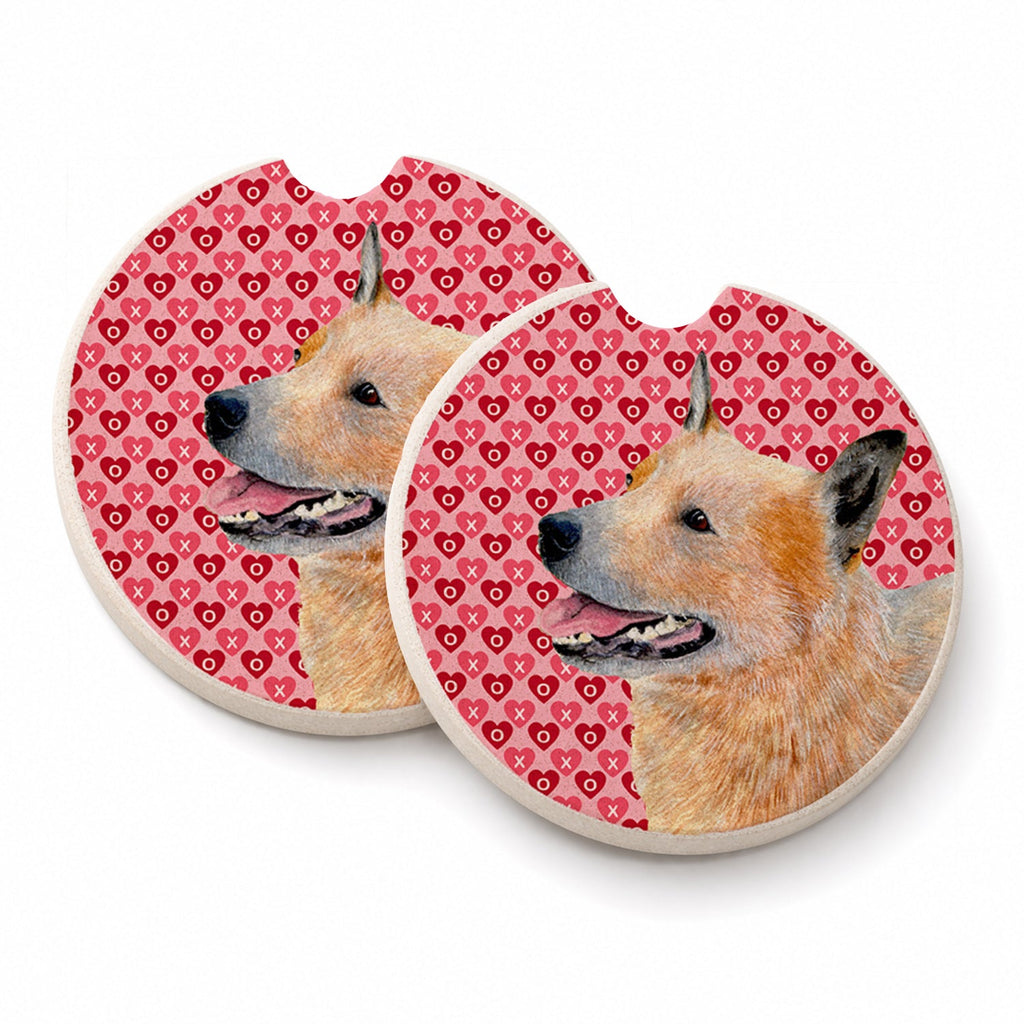 Australian Cattle Dog Hearts Love Valentine's Day Set of 2 Cup Holder Car Coasters Absorbent Round Sandstone Coasters Gifts for Men or Women, 2.5, Multicolor