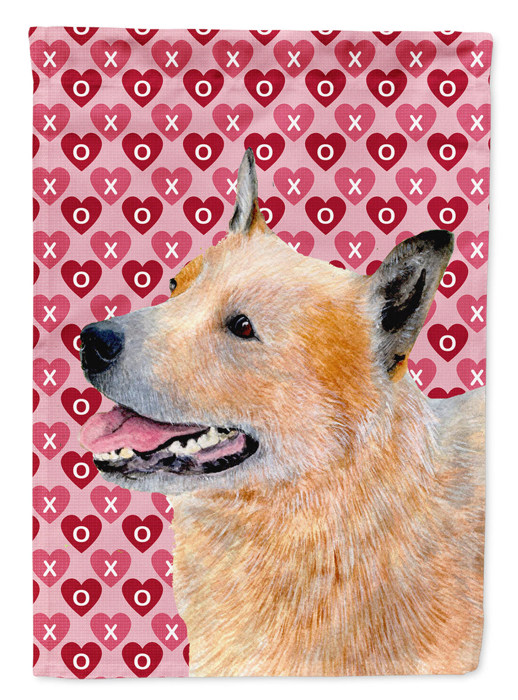 Australian Cattle Dog Hearts Love Valentine's Day House Flag 28x40 Porch Sleeve Pole Decorative Outside Yard Banner Artwork Wall Hanging, Polyester