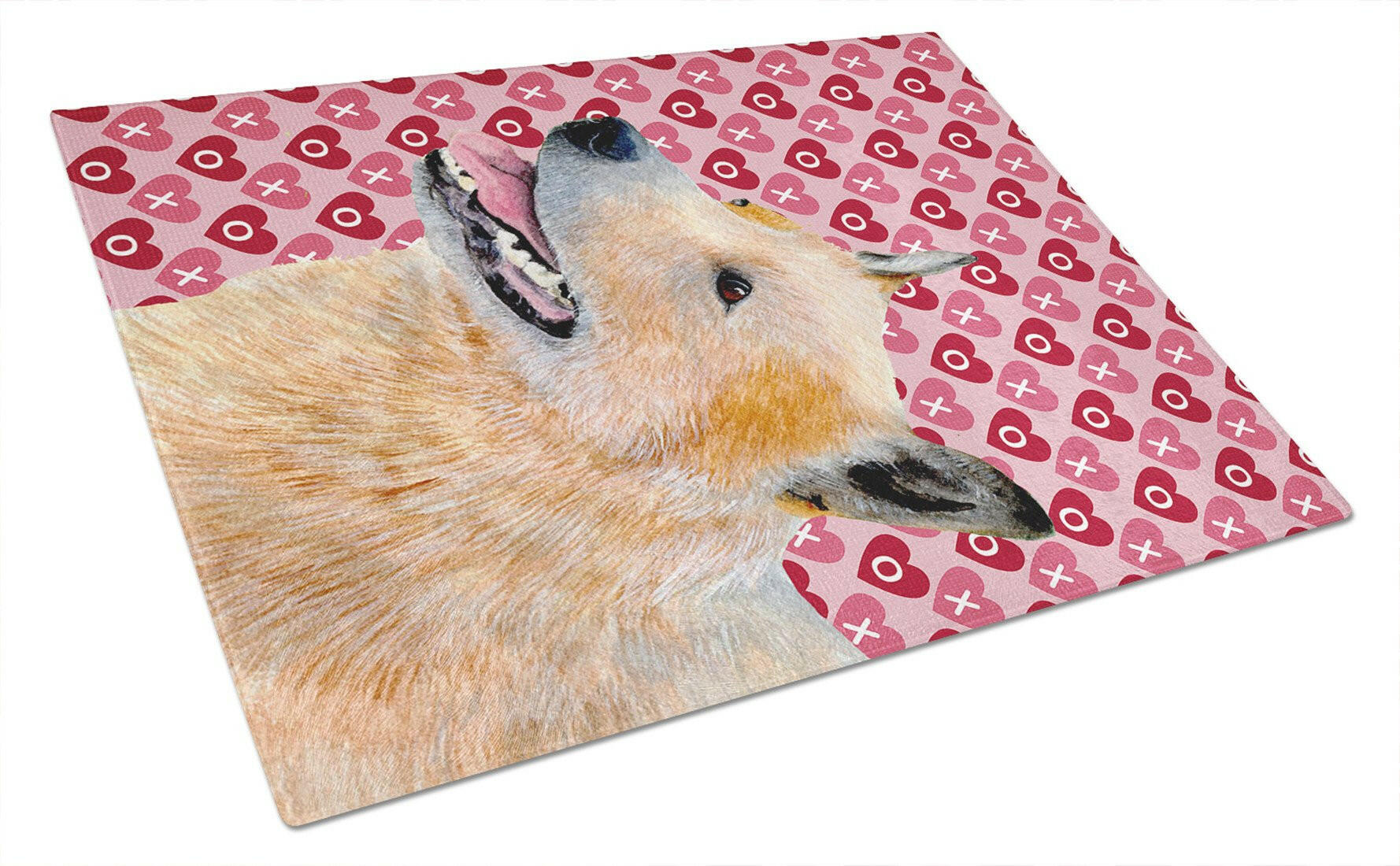 Australian Cattle Dog Hearts Love Valentine's Day Cutting Board Tempered Glass Kitchen Cutting Surface, Heat Resistant Chopping, Non-Slip Feet, Food Prep & Serving
