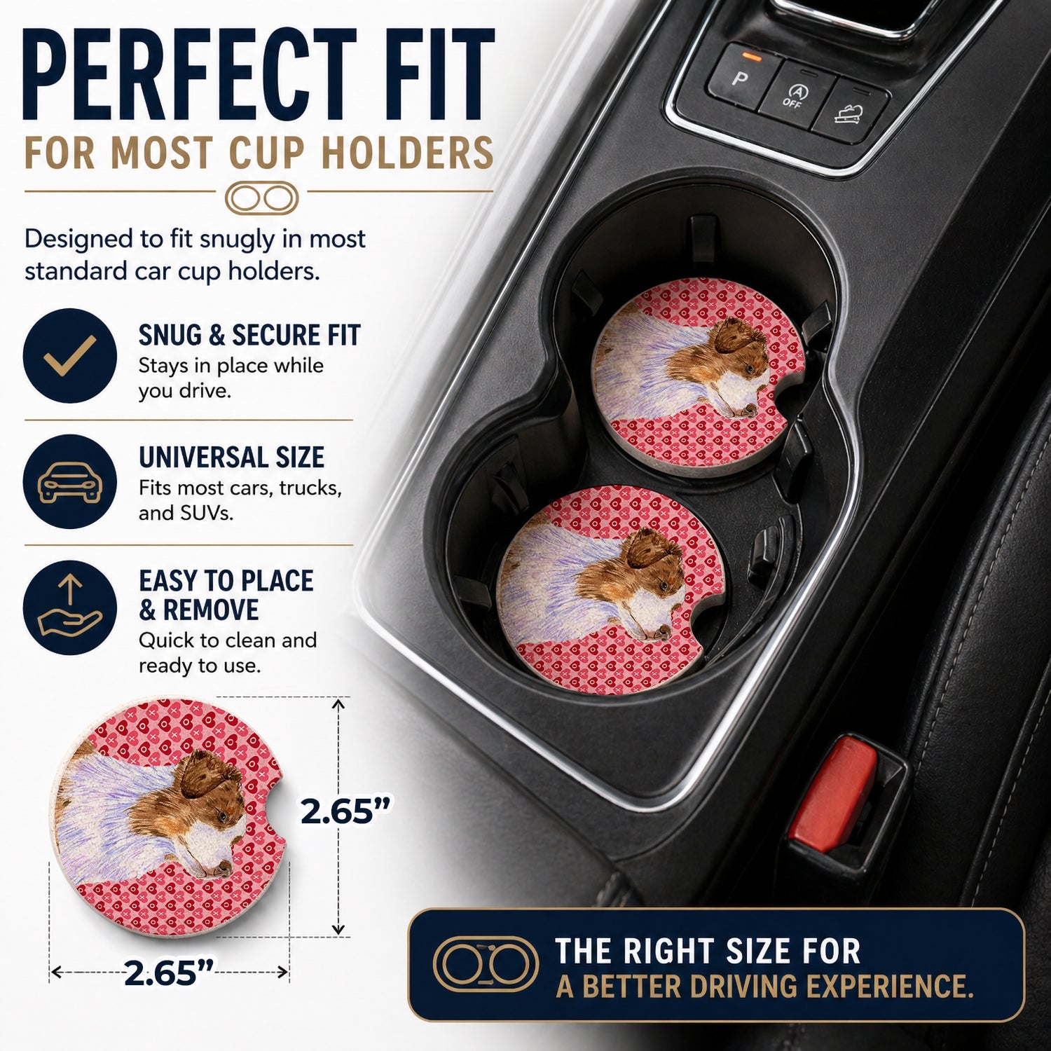Australian Shepherd Hearts Love Valentine's Day Set of 2 Cup Holder Car Coasters Absorbent Round Sandstone Coasters Gifts for Men or Women, 2.5, Multicolor