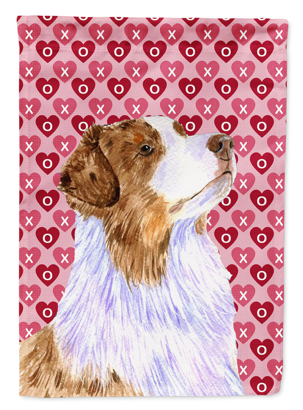 Australian Shepherd Hearts Love Valentine's Day House Flag 28x40 Porch Sleeve Pole Decorative Outside Yard Banner Artwork Wall Hanging, Polyester
