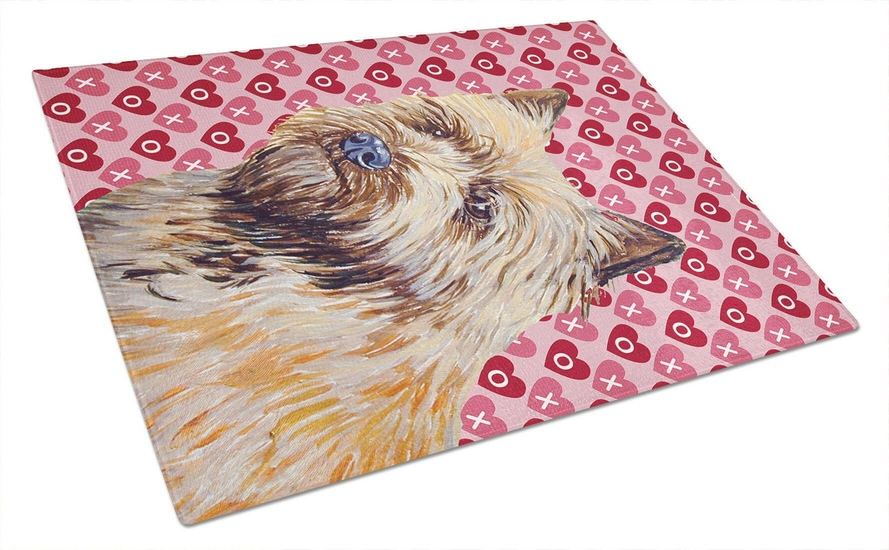 Cairn Terrier Hearts Love and Valentine's Day Portrait Cutting Board Tempered Glass Kitchen Cutting Surface, Heat Resistant Chopping, Non-Slip Feet, Food Prep & Serving