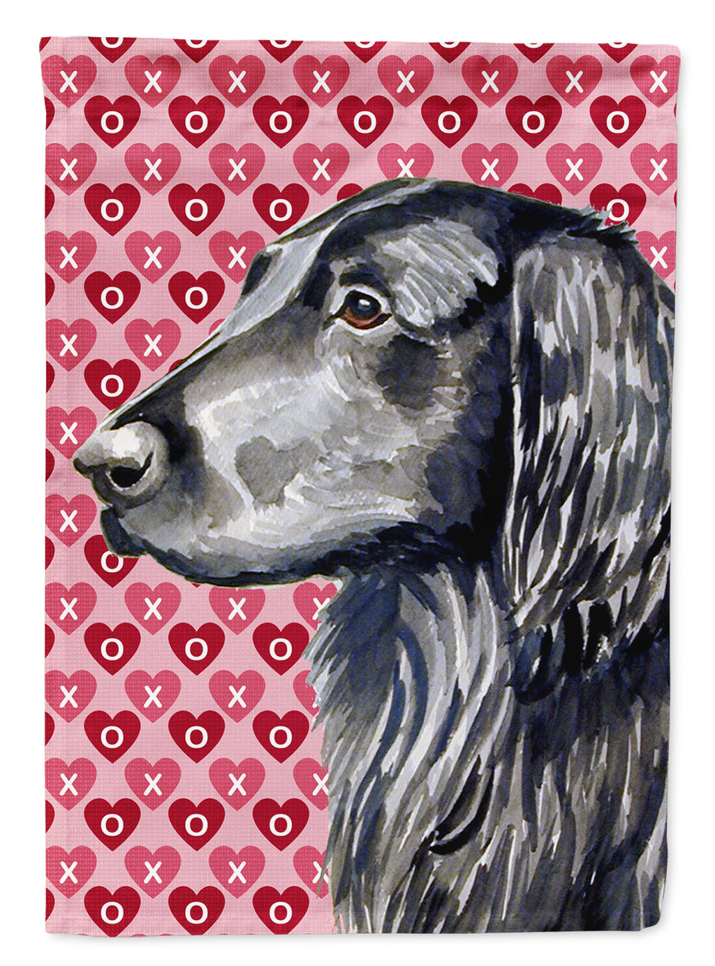Flat Coated Retriever Hearts Love and Valentine's Day Portrait House Flag 28x40 Porch Sleeve Pole Decorative Outside Yard Banner Artwork Wall Hanging, Polyester
