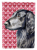 Flat Coated Retriever Hearts Love and Valentine's Day Portrait House Flag 28x40 Porch Sleeve Pole Decorative Outside Yard Banner Artwork Wall Hanging, Polyester