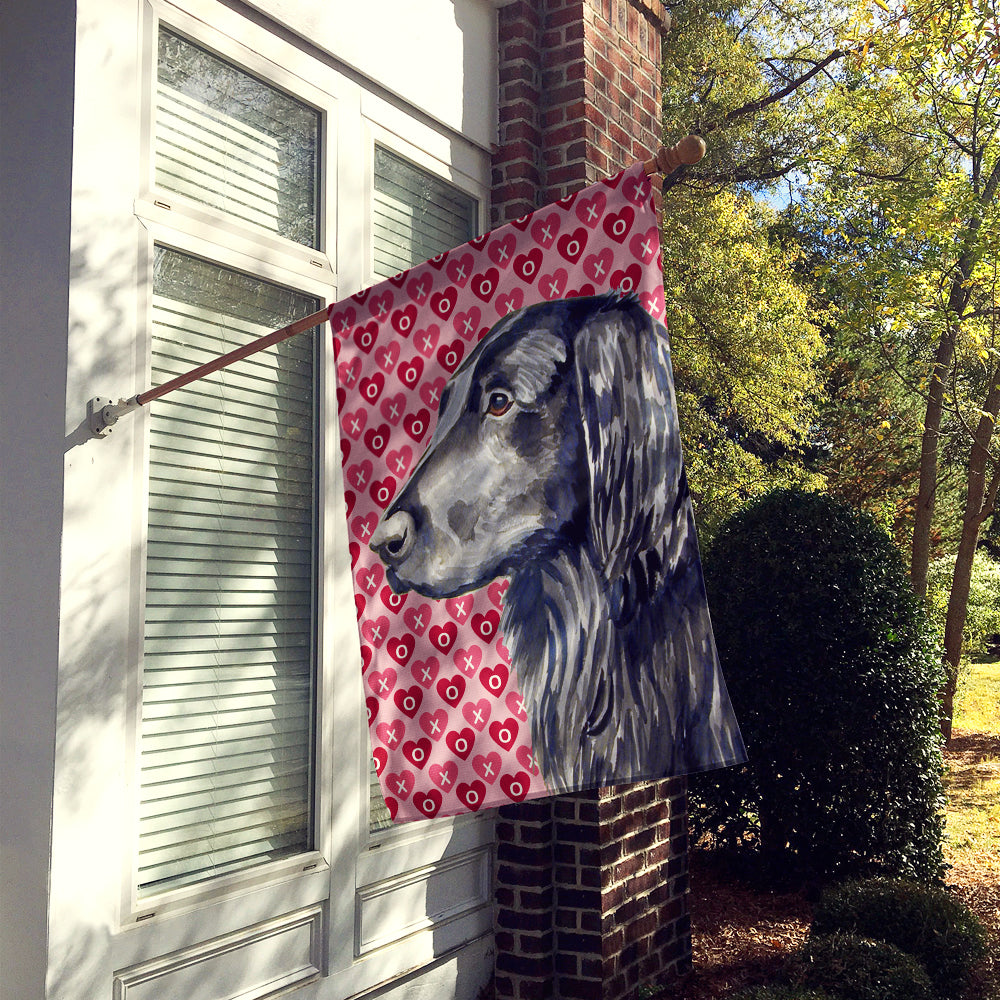 Flat Coated Retriever Hearts Love and Valentine's Day Portrait House Flag 28x40 Porch Sleeve Pole Decorative Outside Yard Banner Artwork Wall Hanging, Polyester