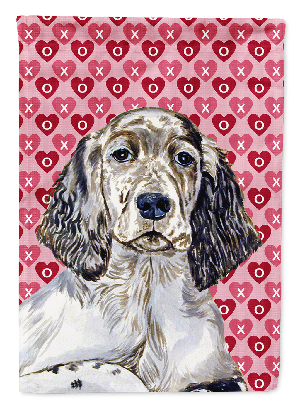English Setter Hearts Love and Valentine's Day Portrait House Flag 28x40 Porch Sleeve Pole Decorative Outside Yard Banner Artwork Wall Hanging, Polyester
