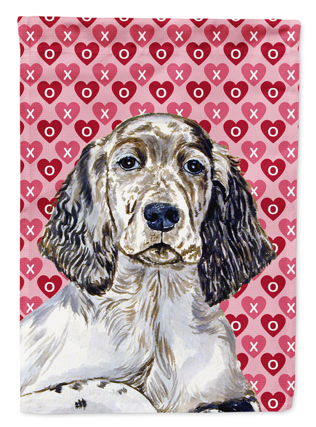 English Setter Hearts Love and Valentine's Day Portrait House Flag 28x40 Porch Sleeve Pole Decorative Outside Yard Banner Artwork Wall Hanging, Polyester