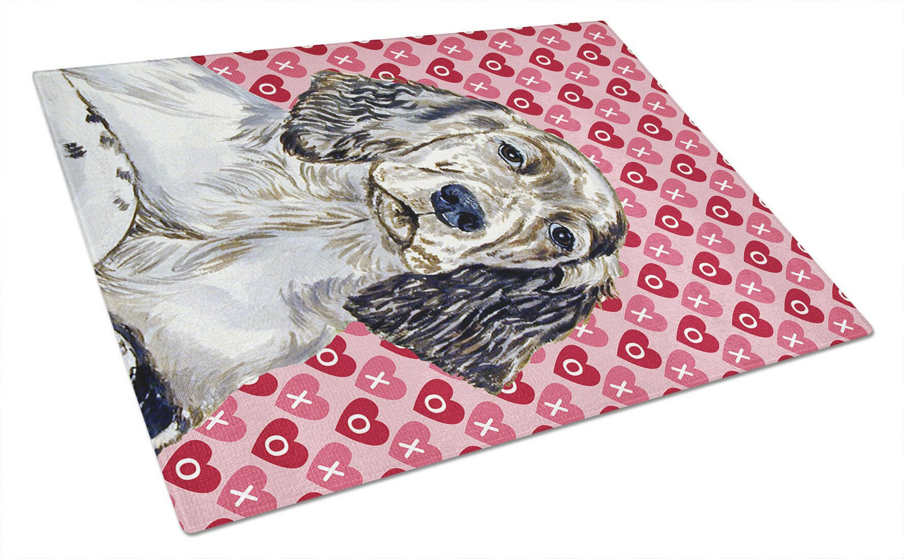 English Setter Hearts Love and Valentine's Day Portrait Cutting Board Tempered Glass Kitchen Cutting Surface, Heat Resistant Chopping, Non-Slip Feet, Food Prep & Serving