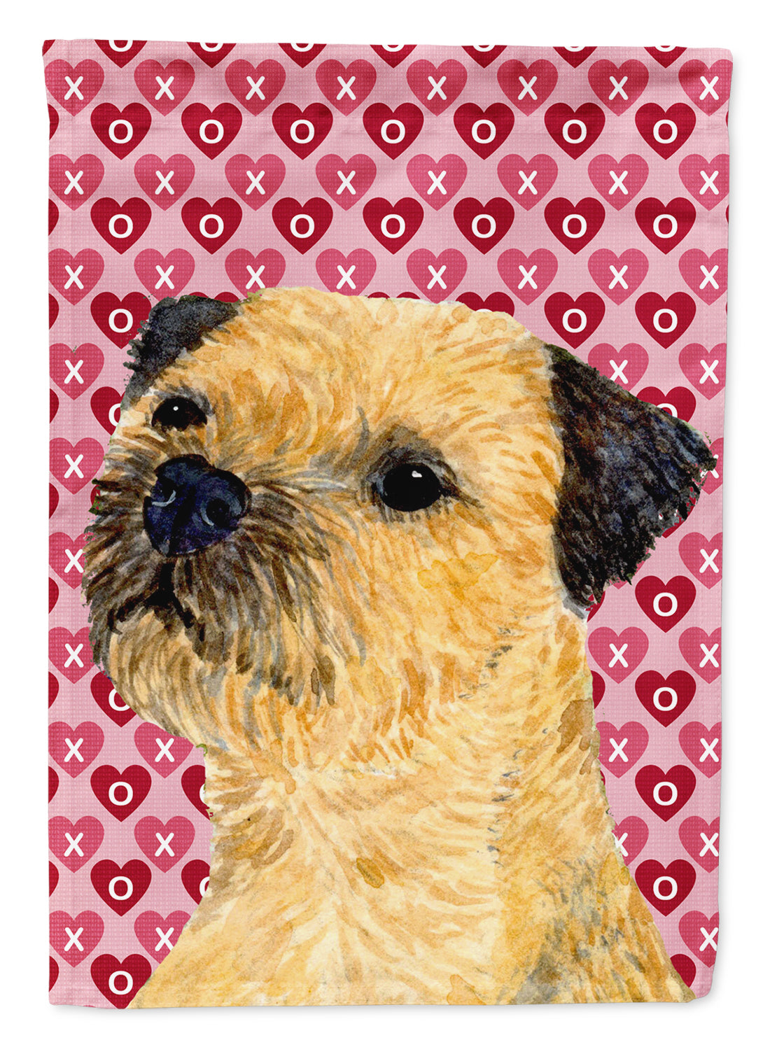 Border Terrier Hearts Love and Valentine's Day Portrait House Flag 28x40 Porch Sleeve Pole Decorative Outside Yard Banner Artwork Wall Hanging, Polyester