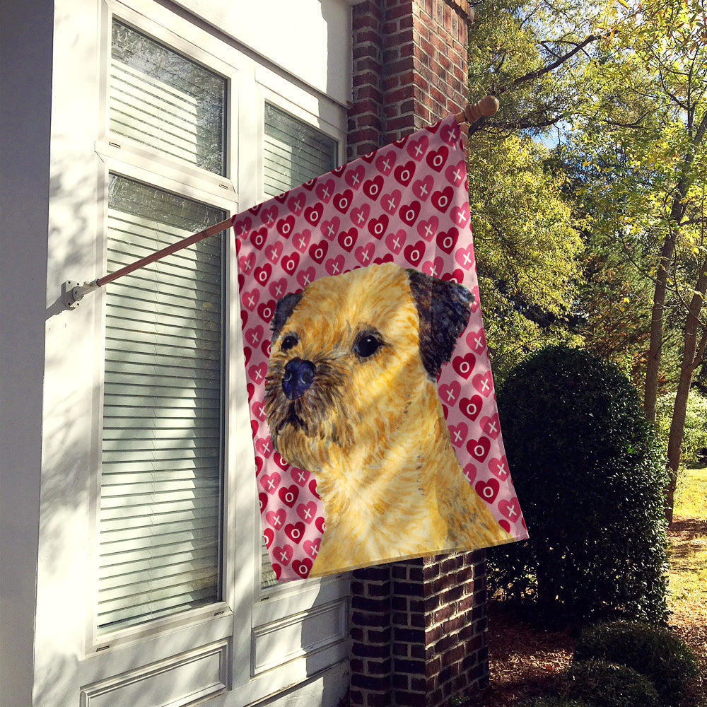 Border Terrier Hearts Love and Valentine's Day Portrait House Flag 28x40 Porch Sleeve Pole Decorative Outside Yard Banner Artwork Wall Hanging, Polyester