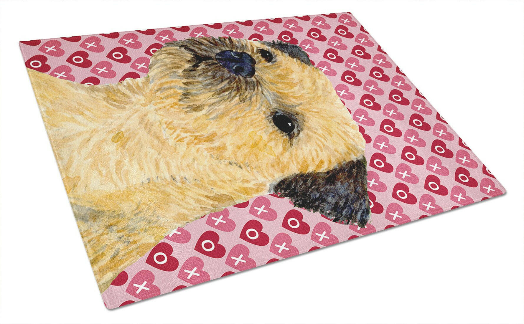 Border Terrier Hearts Love and Valentine's Day Portrait Cutting Board Tempered Glass Kitchen Cutting Surface, Heat Resistant Chopping, Non-Slip Feet, Food Prep & Serving