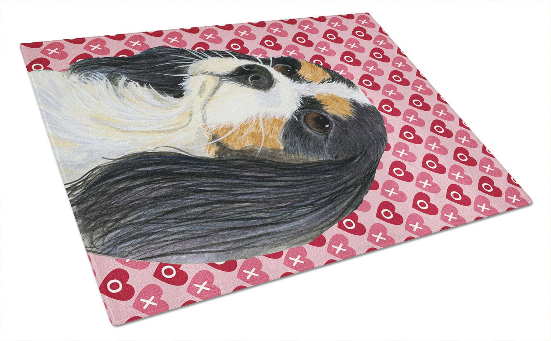 Cavalier Spaniel Hearts Love and Valentine's Day Portrait Cutting Board Tempered Glass Kitchen Cutting Surface, Heat Resistant Chopping, Non-Slip Feet, Food Prep & Serving