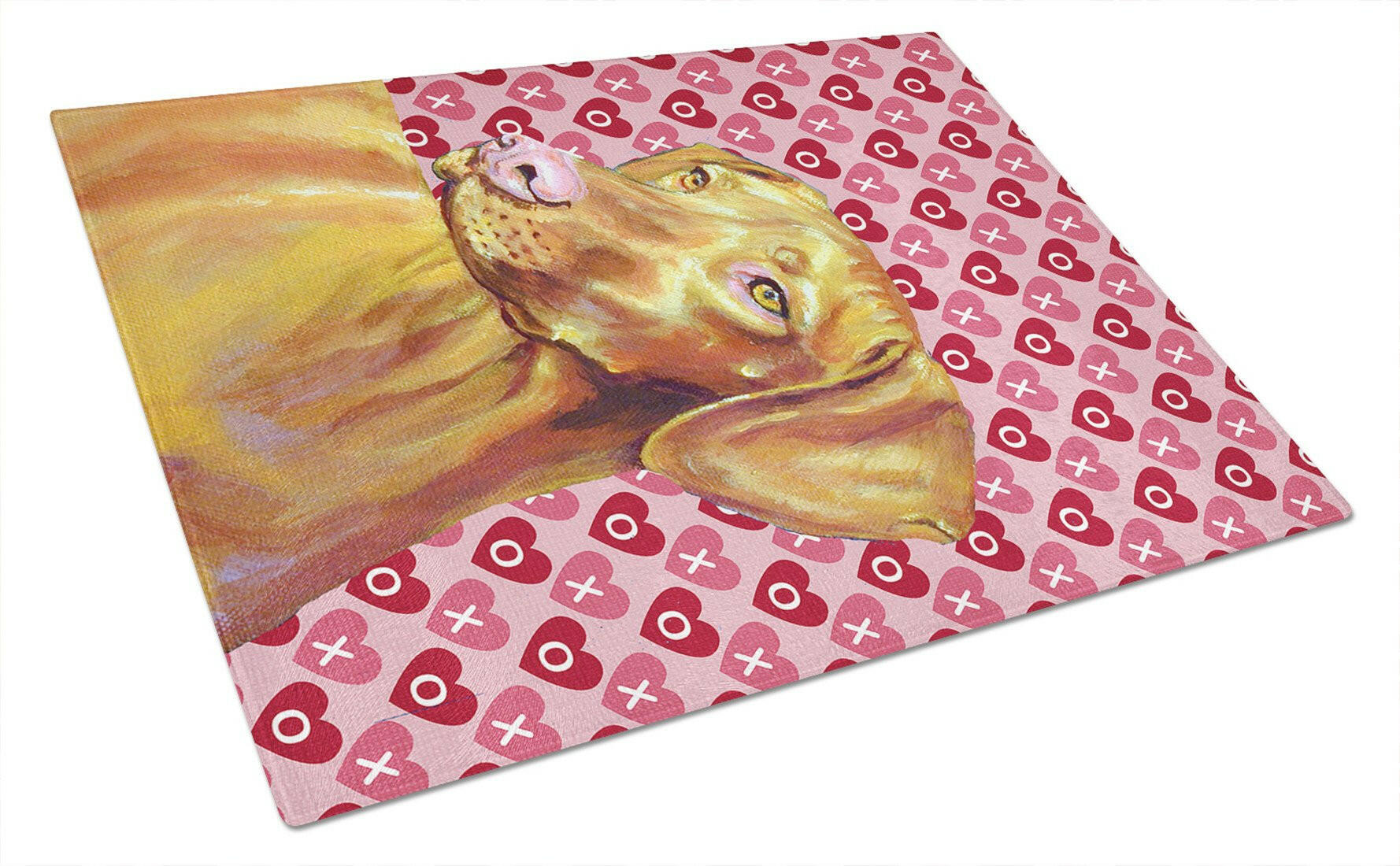 Vizsla Hearts Love and Valentine's Day Portrait Cutting Board Tempered Glass Kitchen Cutting Surface, Heat Resistant Chopping, Non-Slip Feet, Food Prep & Serving