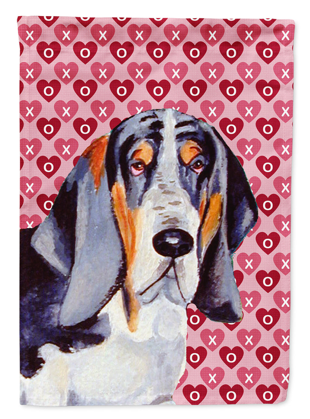 Basset Hound Hearts Love and Valentine's Day Portrait House Flag 28x40 Porch Sleeve Pole Decorative Outside Yard Banner Artwork Wall Hanging, Polyester