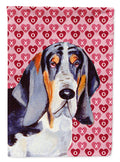 Basset Hound Hearts Love and Valentine's Day Portrait House Flag 28x40 Porch Sleeve Pole Decorative Outside Yard Banner Artwork Wall Hanging, Polyester