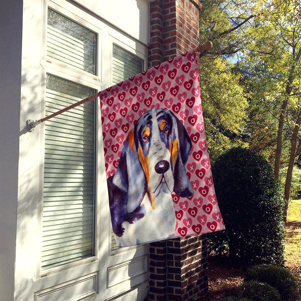 Basset Hound Hearts Love and Valentine's Day Portrait House Flag 28x40 Porch Sleeve Pole Decorative Outside Yard Banner Artwork Wall Hanging, Polyester